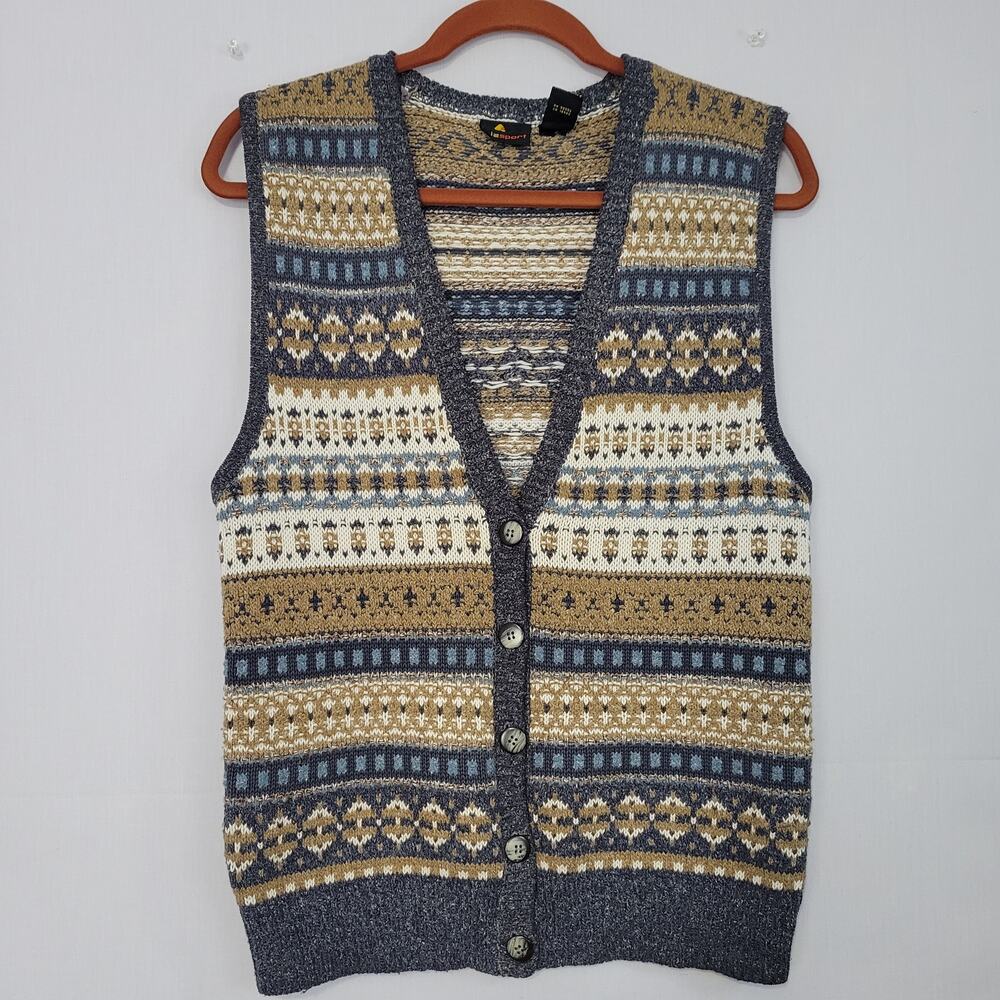 Vintage V-neck Button-Down Sweater Vest size M Multi Granny 90s Classic Preppy